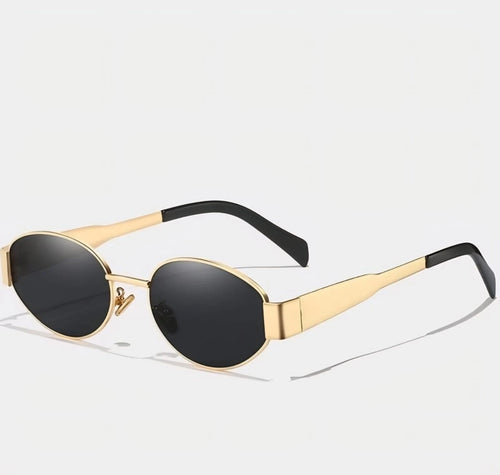 Chic Oval Metal Frame Sunglasses - Tinted Lenses, Gold & Black Detail