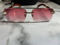 Luxury Rimless Pink Tint Sunglasses Gold Wood Frame Designer Style Y2K Unisex