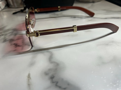 Luxury Rimless Pink Tint Sunglasses Gold Wood Frame Designer Style Y2K Unisex